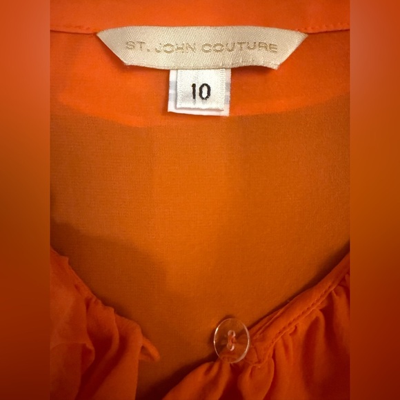 St. John Couture Orange Ruffle Silk Pearl Button-Up Blouse Size 10 - Picture 7 of 10